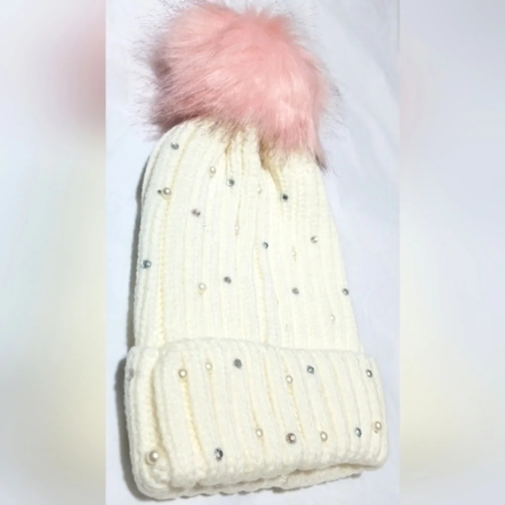 Justice Pearly Rhinestone Pom-Pom Scully Hat